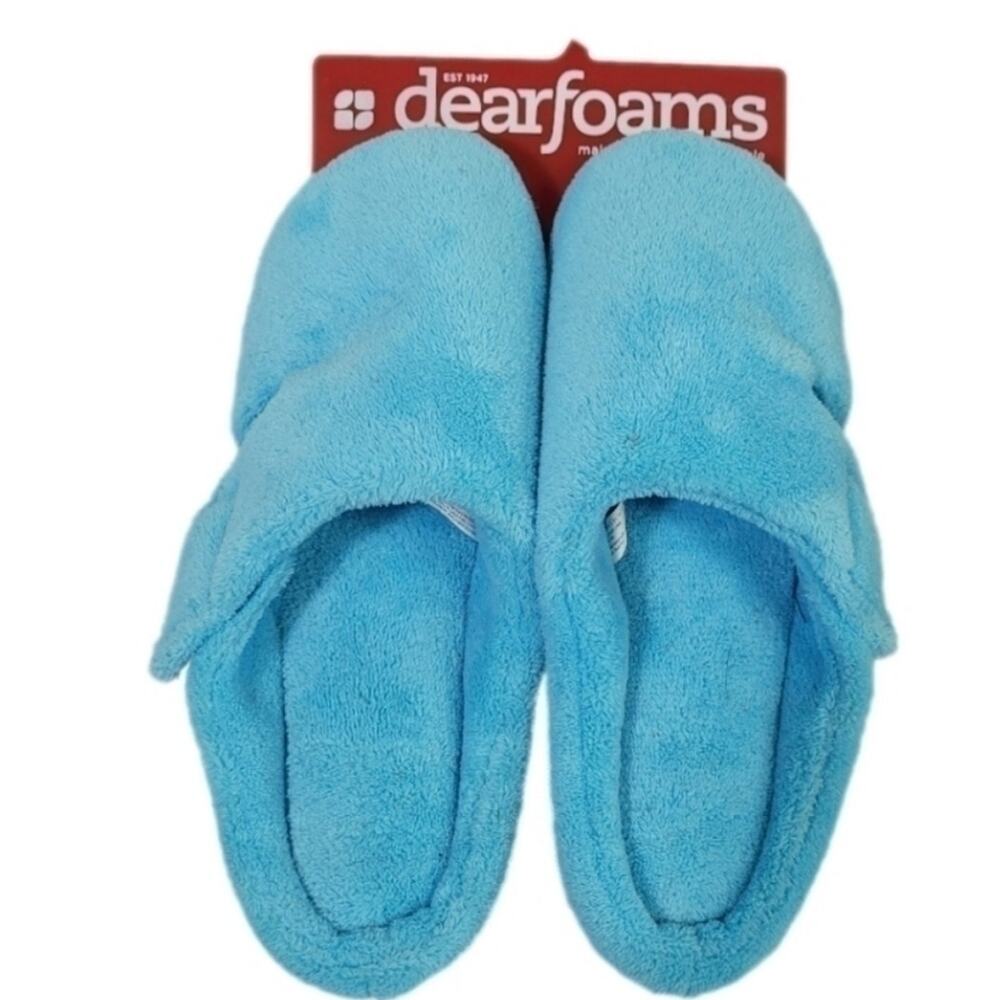 Dearfoams XL/WMS11 Aquarius Blue Slip On Indoor Outdoor Cushioning Foam Slippers
